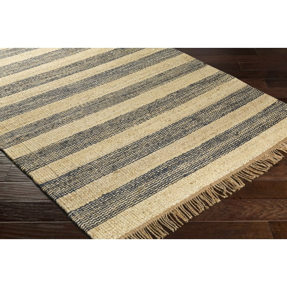 Hauteloom Stapleford Jute Living Room, Bedroom Area Rug - Traditional, Transitional - Navy, Cream, Tan - 8' x 10'