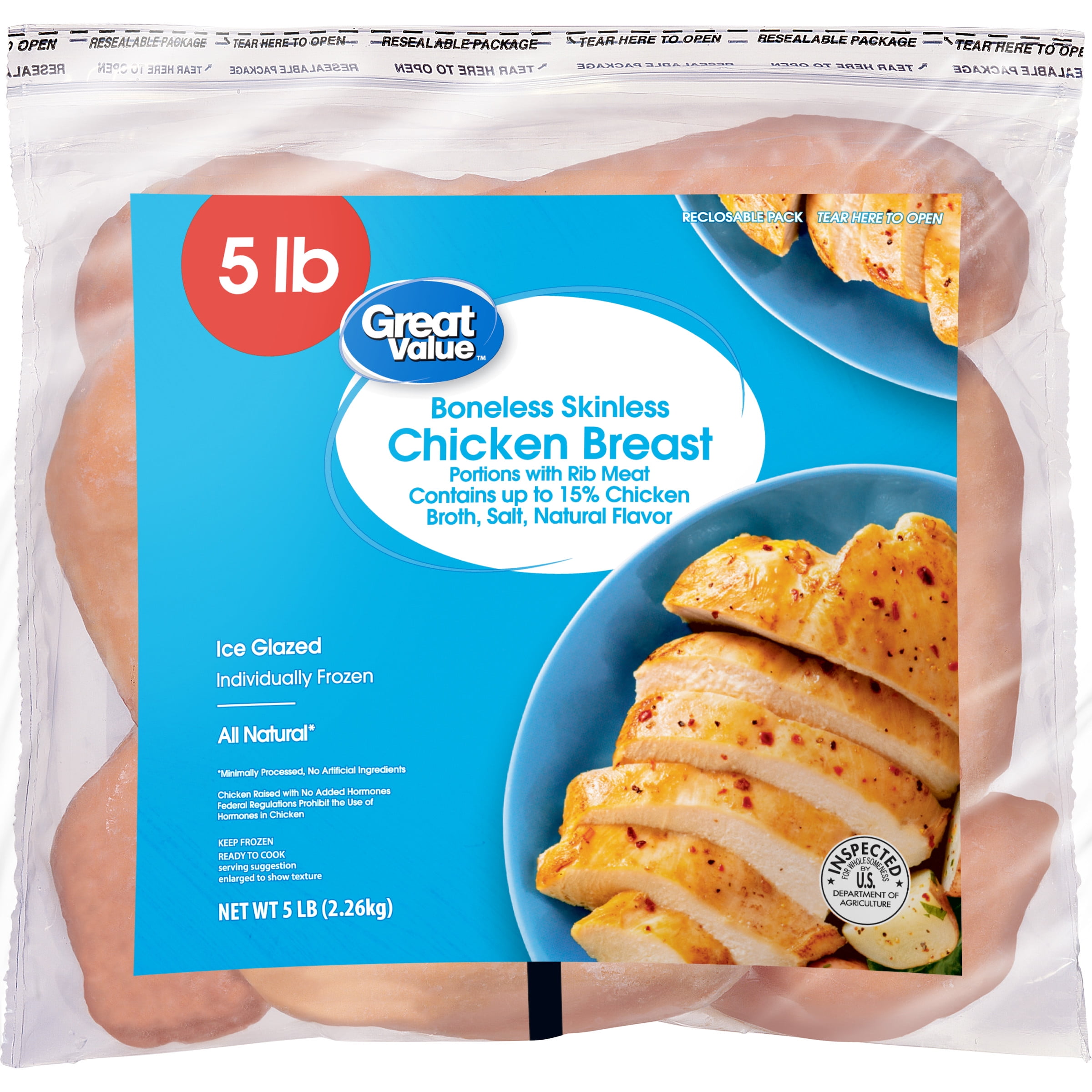 Great Value Boneless Skinless Chicken Breast, 5 lb (Frozen)