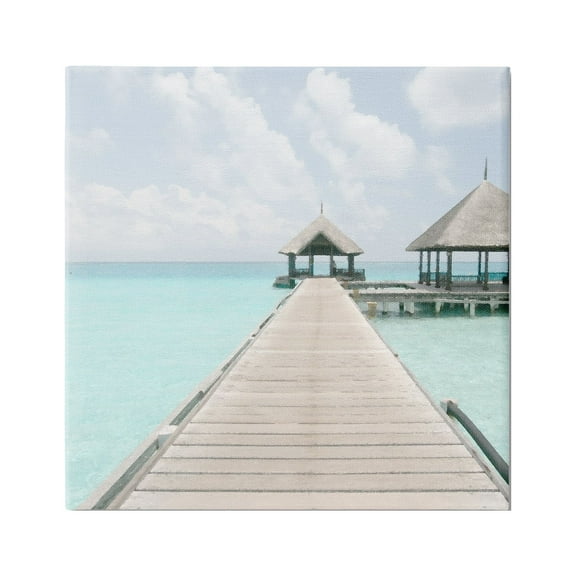 Stupell Industries Beautiful Turquoise Water Ocean Pier Cloudy Sky Painting Gallery Wrapped Canvas Print Wall Art, Design by Noah Bay