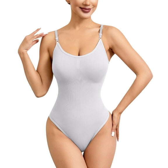 ZQUUVOU Women's Tummy Control Shapewear Bodysuit Scoop Neck Corset Top Seamless Invisible For Bodycon Dresses Evening Wear White