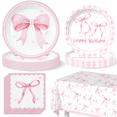 thumbnail image 5 of Morabloomy Pink Coquette Birthday Supplies Paper Plates Napkins Tablecloth Set, 5 of 6