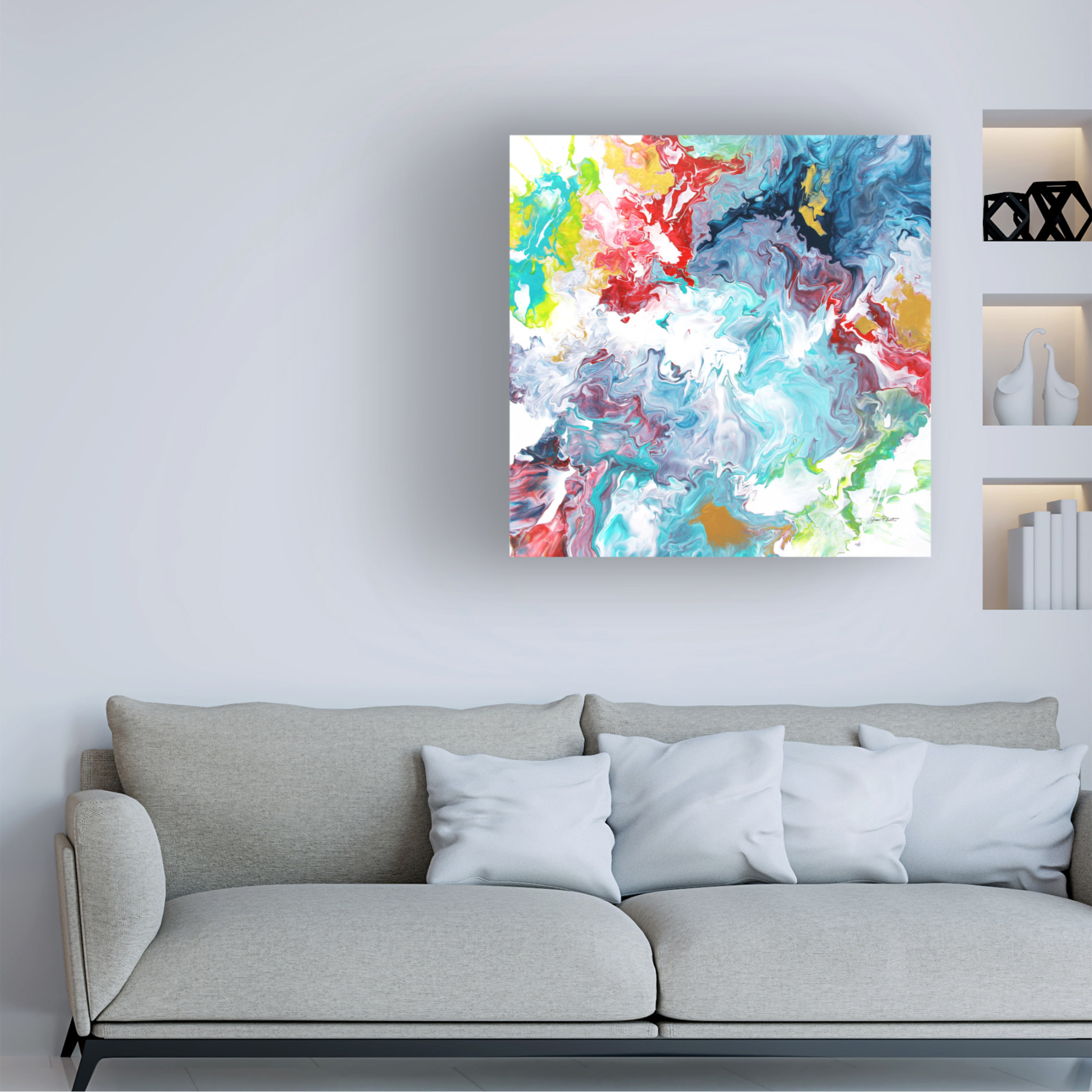Canvas Wall Art - Jean Plout 'Abstract Pouring B' Wall Art for Living Room, Bedroom, or Office Décor by Trademark Fine Art - 14 x 14 Inches