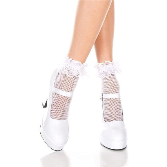 Fishnet Anklet with Ruffle Trim - White