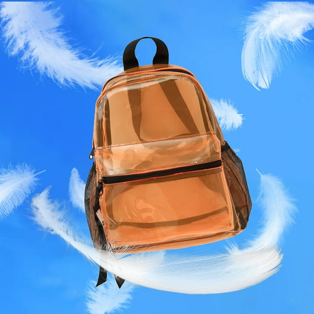 Transparent PVC Backpack | Waterproof Clear Travel & Beach Bag | Lightweight, Durable, Adjustable Straps | Multi-Pocket Organization | 11.4"x10.2"x5.9" | White, Green, Orange