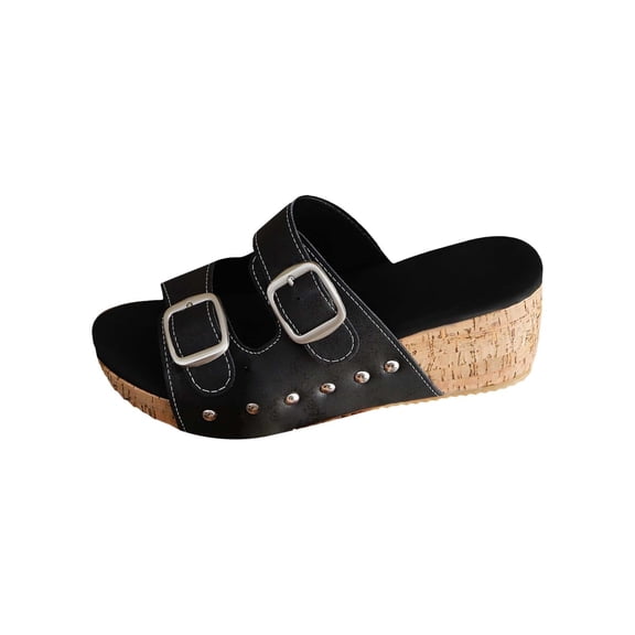 NOKIO Clearence Women’s Adjustable Double Buckle Sandals Summer Beach Slides with Thick Non-Slip Sole Arch Support Comfortable Cushioned Footbed Casual Outdoor Walking Platform Shoes