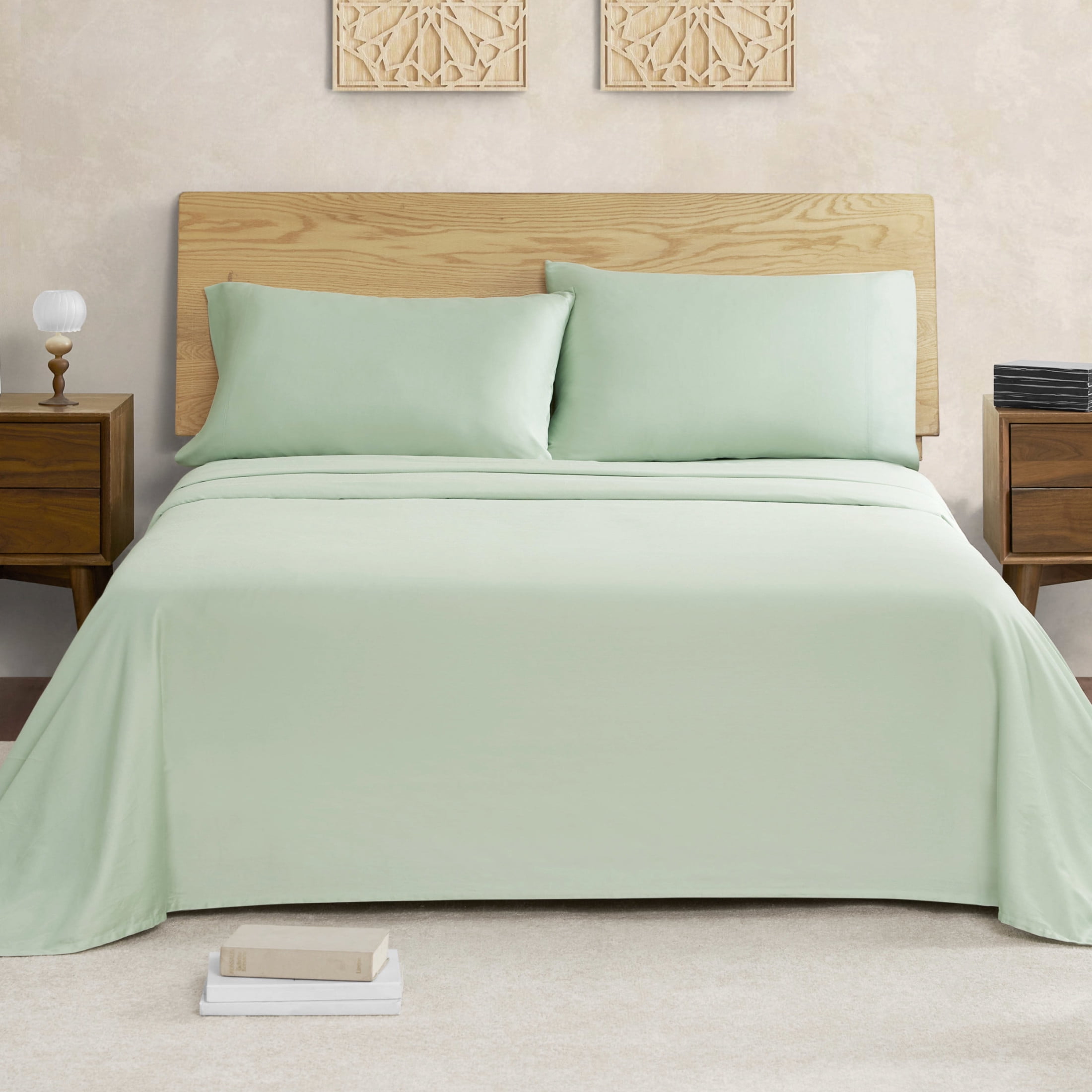 Jessica Simpson Blissful Dreams 4-Piece 100% Sateen Cotton Sheet Sets, King, Sea Foam Green