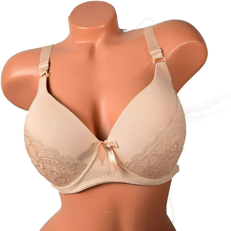 Iheyi 6 Pieces Plus Size Wired Full Cup/Demi Lace Plain Light Padded  D/DD/DDD Bra (38D) 