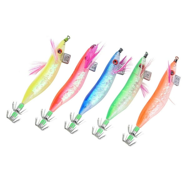 Señuelos de pesca duros, cebos de camarón, anzuelo, simulación Artificial, peces luminosos, calamar, 5 uds. YUNYI BRAND Deportes