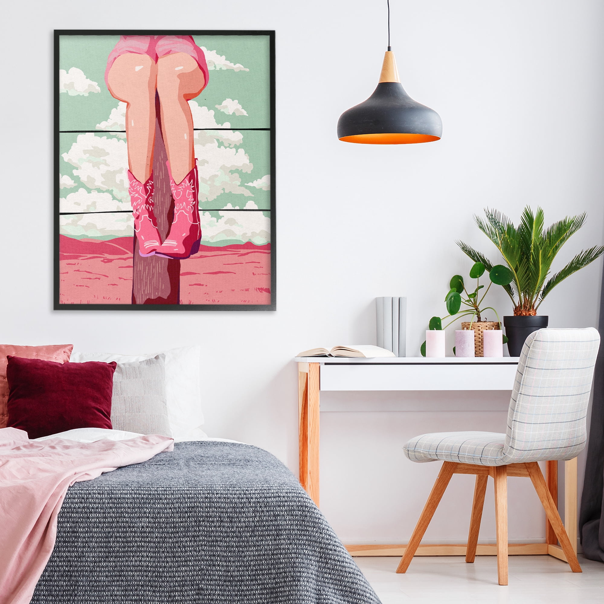 Stupell Industries Cowgirl on Fence Post Black Framed Giclee Art, design by Ziwei Li