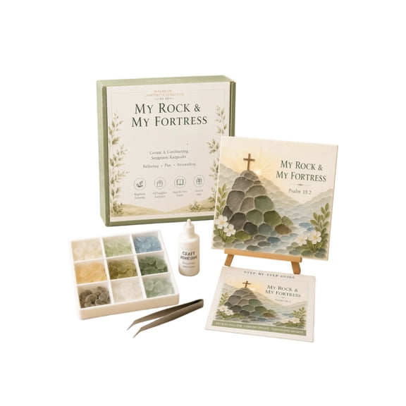 Sea Glass Cross Mountain Art Kit, Inspirational Landscape Mosaic Craft Kit for Adults, 4.72 Inch Acrylic Artwork Project with Easel and Guide