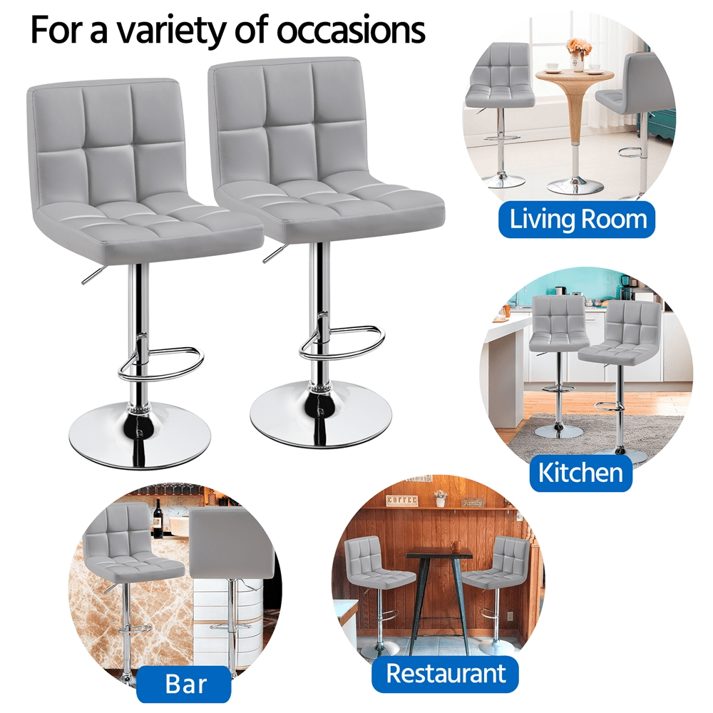 Alden Design Adjustable Bar Stool Faux Leather Counter Height Mid-Back Bar Chair Set of 2, Light Gray