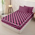 thumbnail image 2 of Erosebridal Retro Checkered Pattern Zipper Twin Comforter Sets with Fitted Sheet and 2 Pillowcases,Square Grid Print Zipper Bedding Set,Hot Pink Black,Black Reversible, 2 of 6