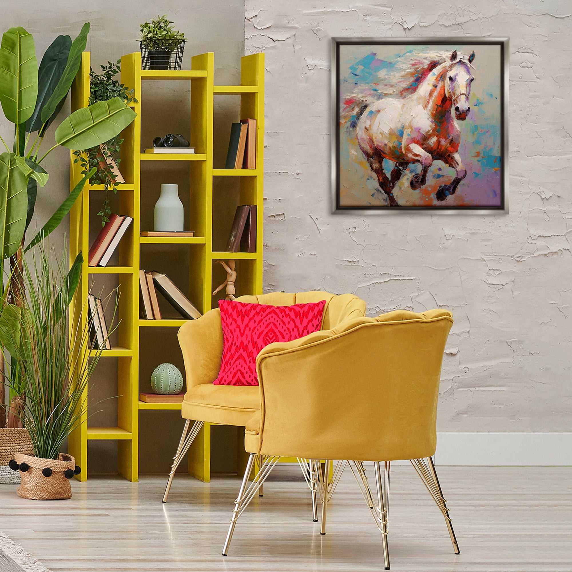 Stupell Industries Trotting Horse Abstraction Animals & Insects Painting Gray Floater Framed Canvas Art Print Wall Art, 25 x 25
