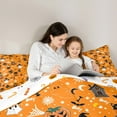 thumbnail image 4 of jejeloiu Spooky Ghost Pumpkin Bedding Comforter Set 7pcs,Happy Halloween Queen Bedding Sets,Spider Webs Bat Queen Sheet Sets,Microfiber Room Decorative Reversible, 4 of 8