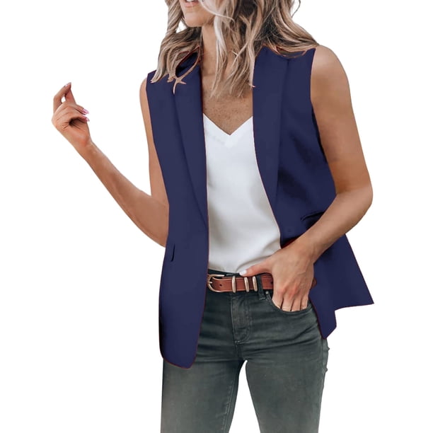 Hanzidakd - Cárdigan de verano para mujer, chaleco, abrigo, blazer informal, abierto, sin mangas, para trabajo, oficina, chaquetas, blazers, suéteres, tops