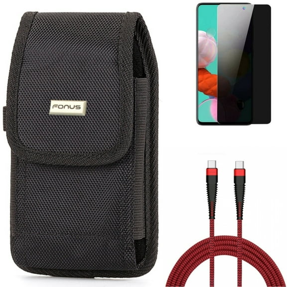 Case Belt Clip & Privacy Screen Protector & 10ft PD Cable for Samsung Galaxy S20 Fan Edition - Rugged Holster   Tempered Glass Anti-Spy   Type-C to USB-C Charger Cord Combo