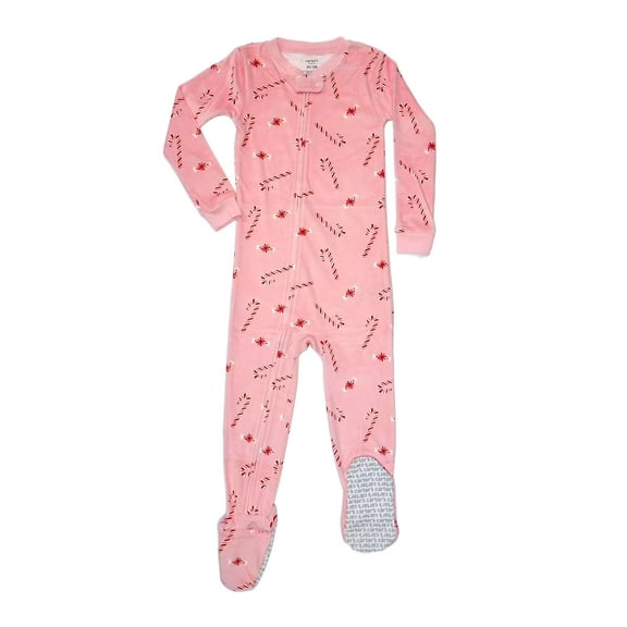 Carter's Toddler Girl's Pink Peppermint Holiday Velour Footed Pajama Sleeper, Size 4T