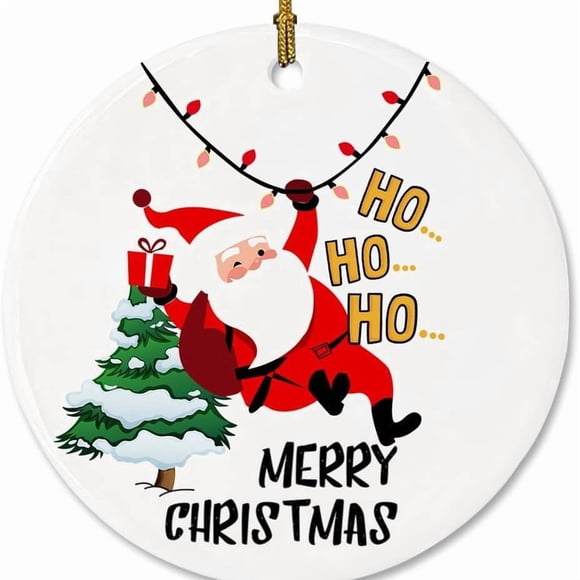2pcs Circular Ceramic Gift Pendant Craft Hanging Decoration Family Keepsake Round White Porcelain(Christma)