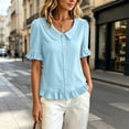 thumbnail image 4 of hoksml Women's Peter Pan Collar Blouse, Ruffle Short Sleeve V Neck Top, Casual Pull-On Shirt for Daily and Summer Wear, 4 of 8