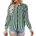thumbnail image 2 of Football Shirts for Women V Neck Denim Shirts for Juniors Women Casual Lapel Button Stripe Print Sun Long Sleeve Shirt Top plus Size Business Casual Tops, 2 of 5