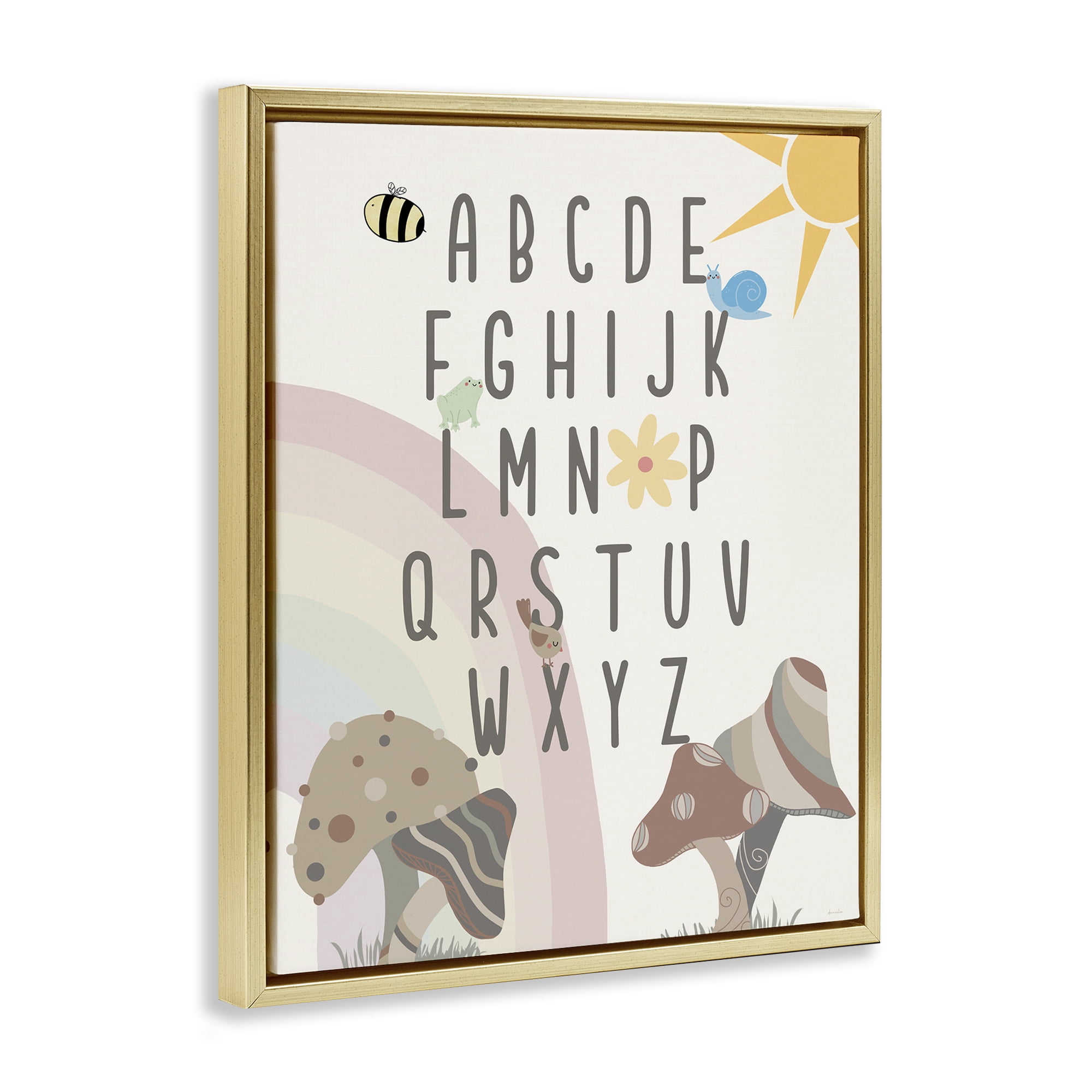 Stupell Industries Neutral Mushrooms Alphabet Botanical & Floral Painting Gold Floater Framed Art Print Wall Art, 25 x 31