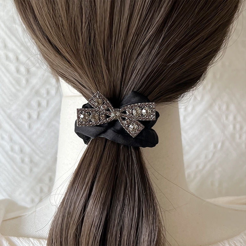 Fashion Rhinestone Bow Scrunchies Women Elastic Hair Rubber Bands Tie Hair Ring Rope Headdress Girls Headwear Accessories