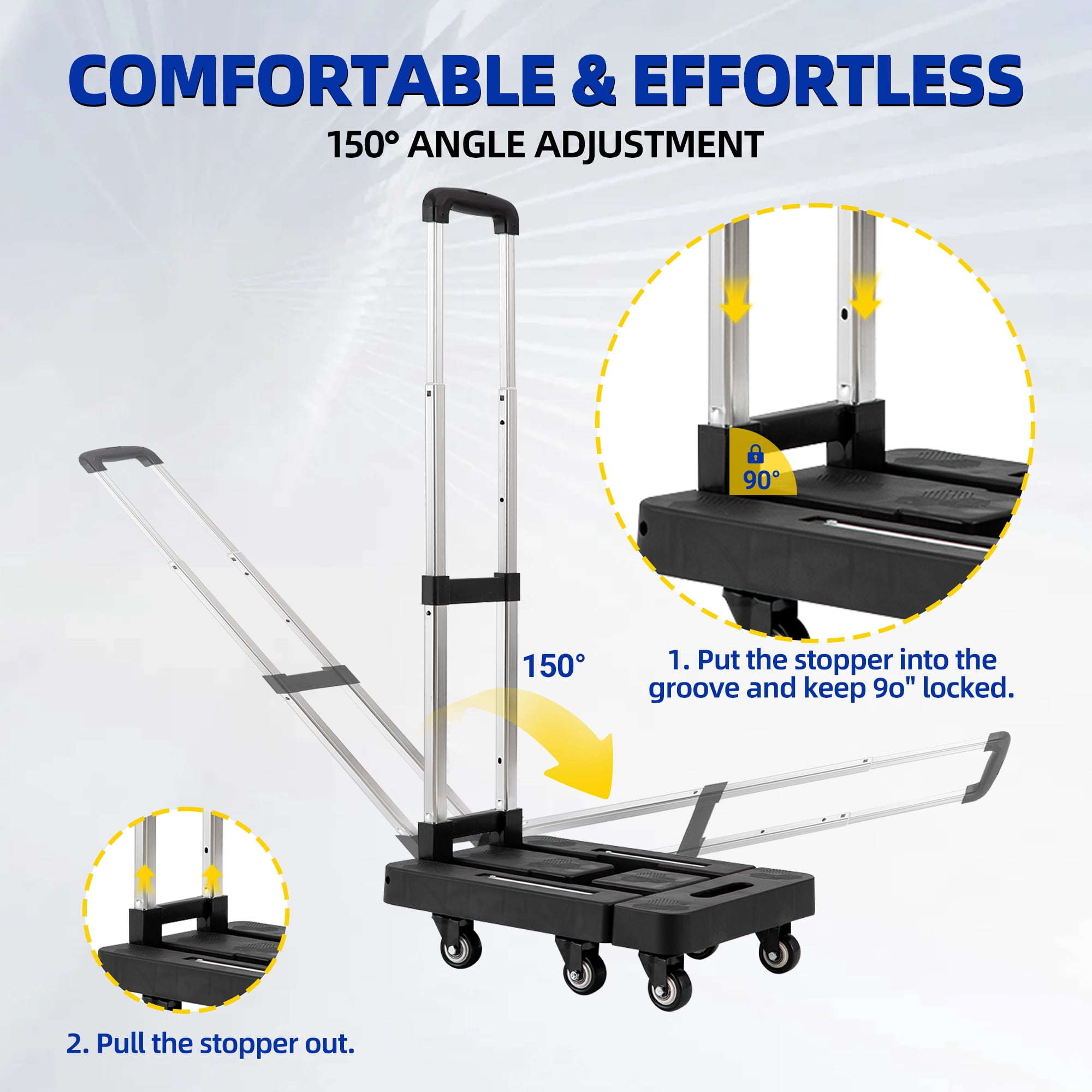OUTMASTER  6 Wheel Folding Hand Truck-500lbs Capacity,Adjustable Handle & 360° Wheels for Home/Office/Travel