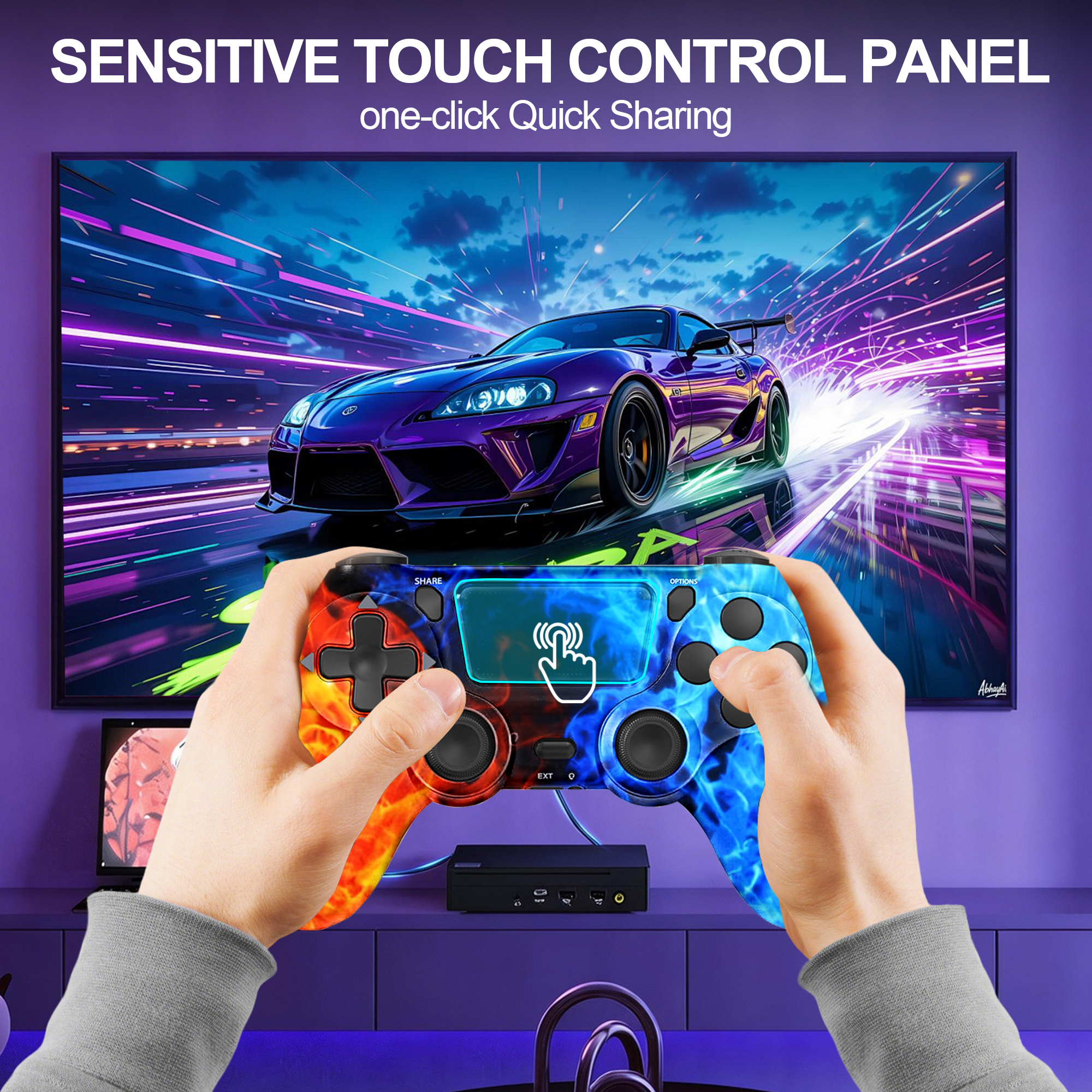 Controlador de Juegos Inalámbrico Compatible con P-4/P-4 Slim/P-4 Pro/PC, Control Remoto con Doble Vibración/Jack de Audio de 3.5mm/Giroscopio de 6 Ejes/Panel Táctil 2