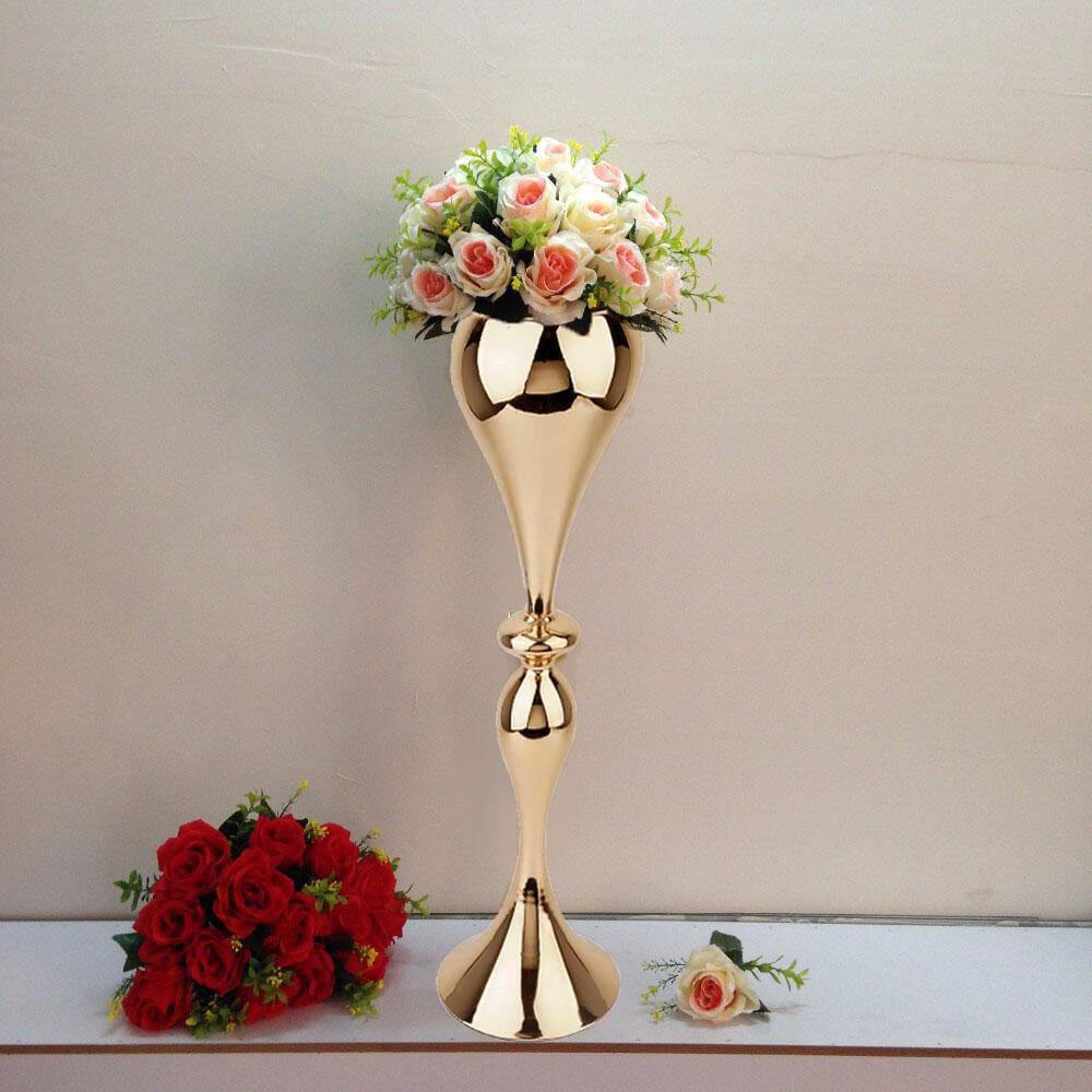 Efavormart 25” Tall Metallic Gold Floral Trumpet Vase Riser Wedding