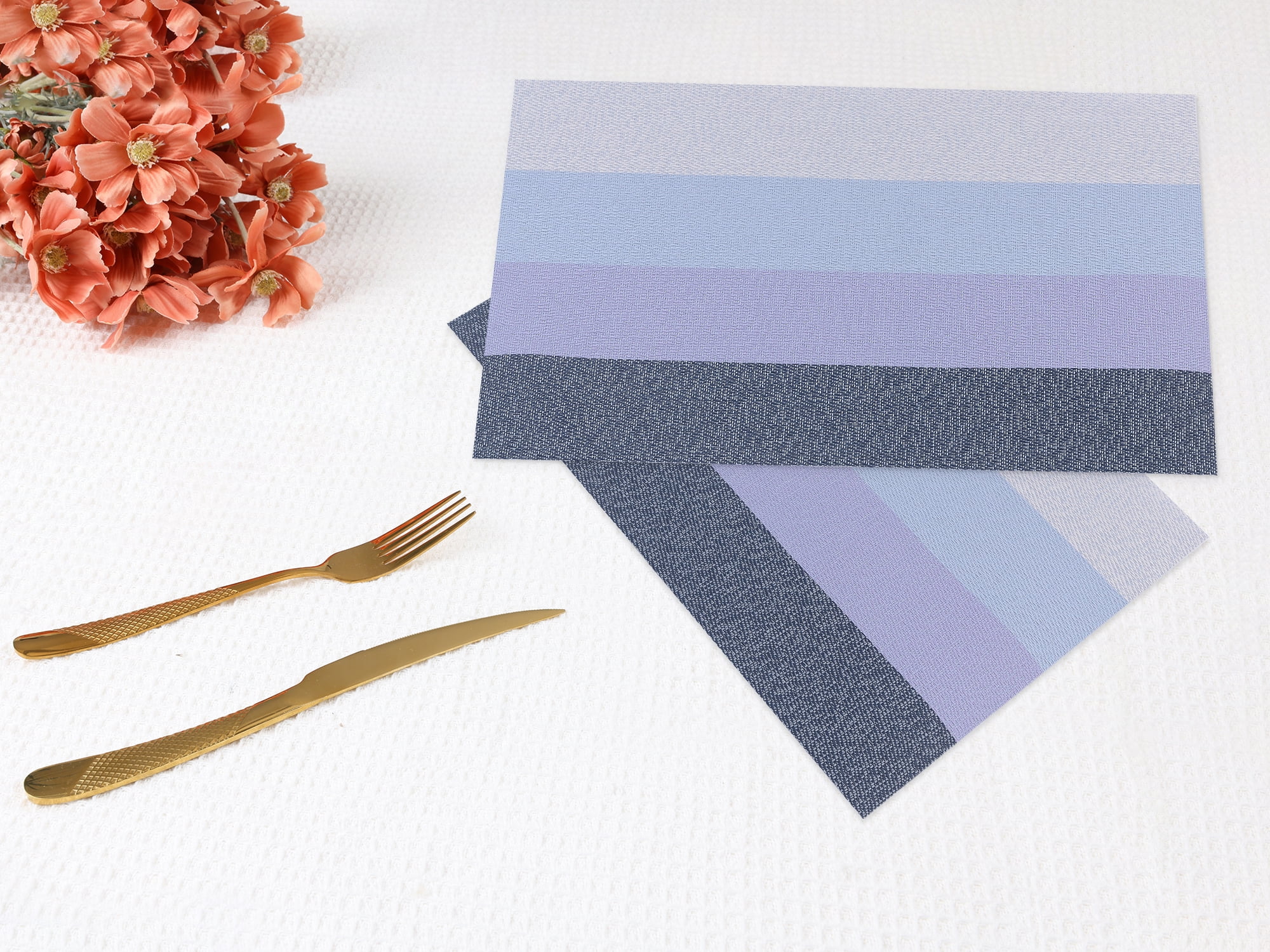 Unique Bargains 6 Pack Rectangle Placemat for Dining Table Decor Wipeable Table Mat Blue