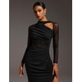 thumbnail image 4 of Vestido de fiesta Tsukko Chiffon negro de manga larga para mujer, 4 of 5