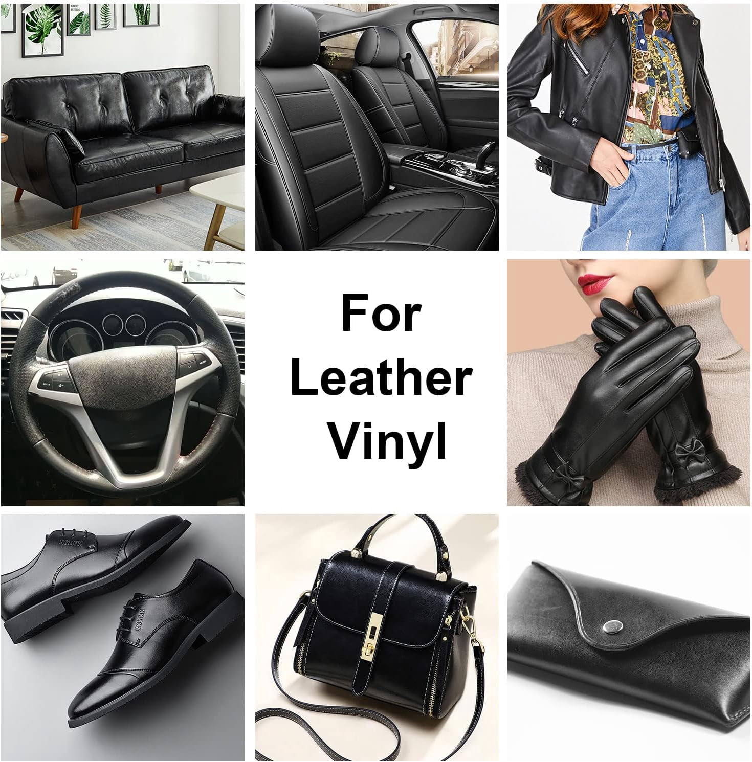 JJEAN-Black Leather Recoloring Balm, Leather Color Restorer Conditioner, Leather Repair Kits for Vinyl Furniture, Sofa, Car Seats, Shoes - Repair Leather Color on Faded & Scratched Leather Couches