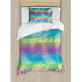 thumbnail image 1 of Rainbow Ombre Duvet Cover Set Twin Size, Tropical Essential Fun Pattern with Exotic Branches and Abstract Lines, Decorative 2 Piece Bedding Set with 1 Pillow Sham, Multicolor, by Ambesonne, 1 of 3