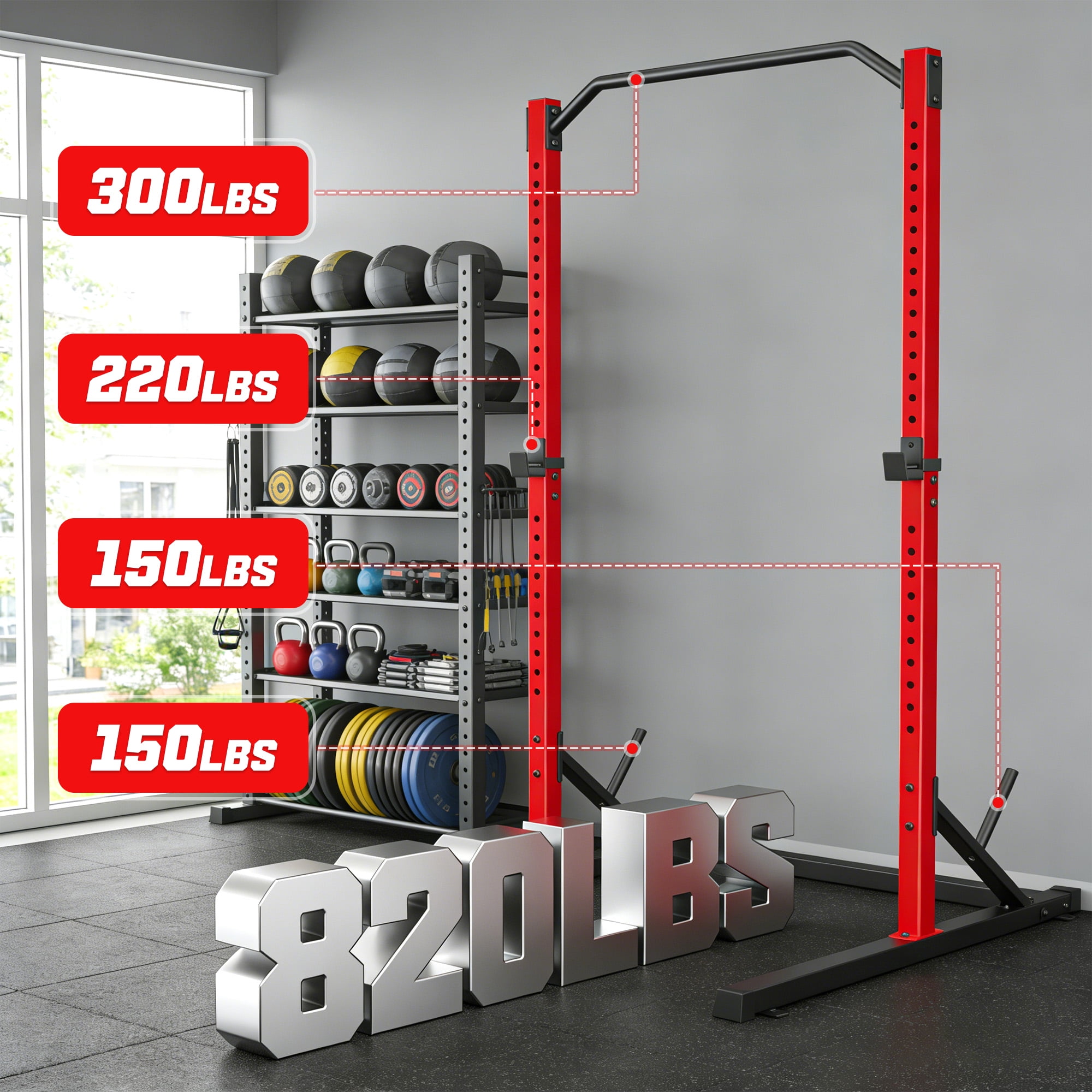 VIBESPARK Power Rack, Multi-Function 800LBS Adjustable Barbell Power Cage with Pull-up Bar and J-Hooks, Bench Press Squat Rack for Home Gym Fitness Equipment, Power Squat Rack