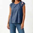 thumbnail image 6 of Diufon Summer Tank Tops for Women Floral Embroidered Cap Sleeve Crewneck Blouse Casual Beach Vacation Shirts, 6 of 9