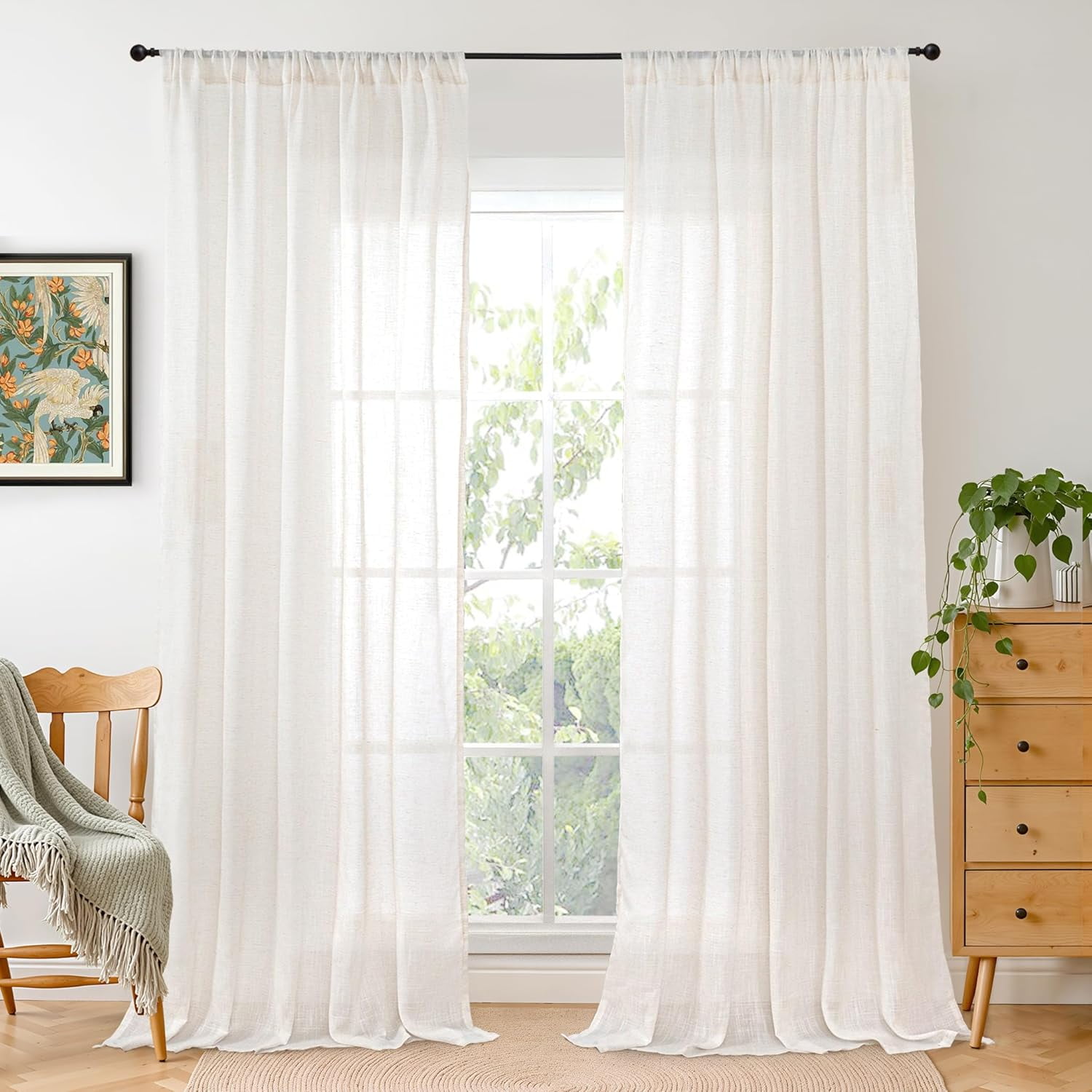 Linen Curtains 96 Inches Long for Living Room, Oatmeal Window Drapes Rustic Country Textured for Farmhouse Beroom Dining Room Decor Rod Pocket Lightweight, 2 Panels Set, Each 52 Inch Wide