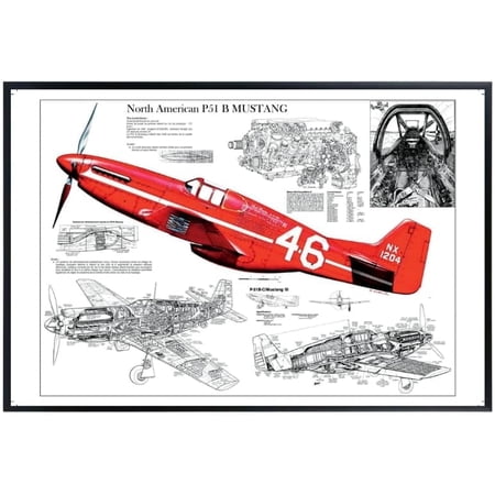 P-51 Mustang Blueprint Poster | WWII Military Aviation Wall Art | Vintage Warbird Diagram Artwork | World War 2 Airplane Print | Gifts for Pilots & Aviation Enthusiasts