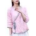 thumbnail image 2 of Drovellove Plus Size Women's Oversized V Neck Hooded 3/4 Length Sleeve Tee - Casual Cotton Linen Top for Summer Outings, 2 of 4