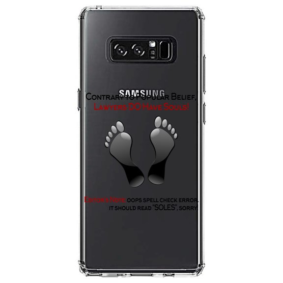DistinctInk Clear Shockproof Hybrid Case for Samsung Galaxy Note 8 - TPU Bumper Acrylic Back Tempered Glass Screen Protector - Lawyers DO Have Souls Oops Soles