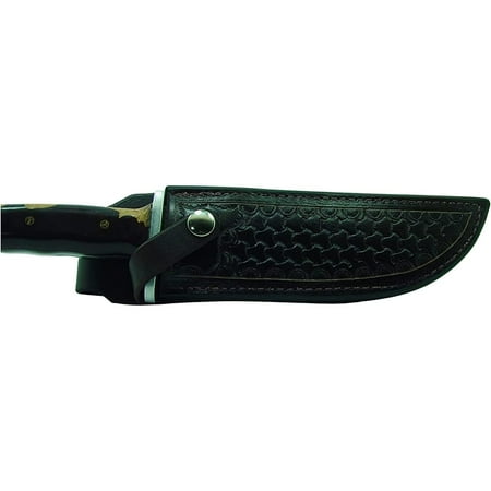 

124 Leather Knife Sheath Vertical Right hand carry BLACK. Handtooled in Round Basket Weave pattern. Sheath .