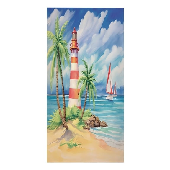 RKSupls Lighthouse Sailboats Beach Tropical Microfiber Beach Towel Absorbent Compact Towels for Swimming Pool Beach Travel Things for Vacation Essentials Adult Gift,61.4×30.3Inch