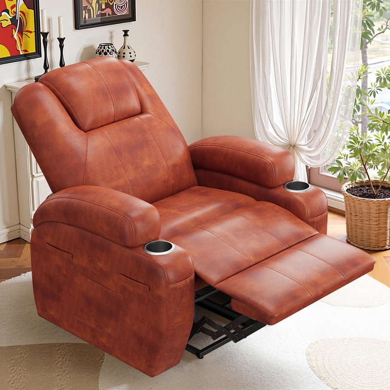 Vineego power lift recliner chairs massage Single sofa chair with cup holder for elderly,Brown