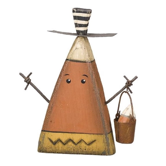 Chunky Candy Corn Man Wood Sitter Halloween Figurine Decoration 21157 New