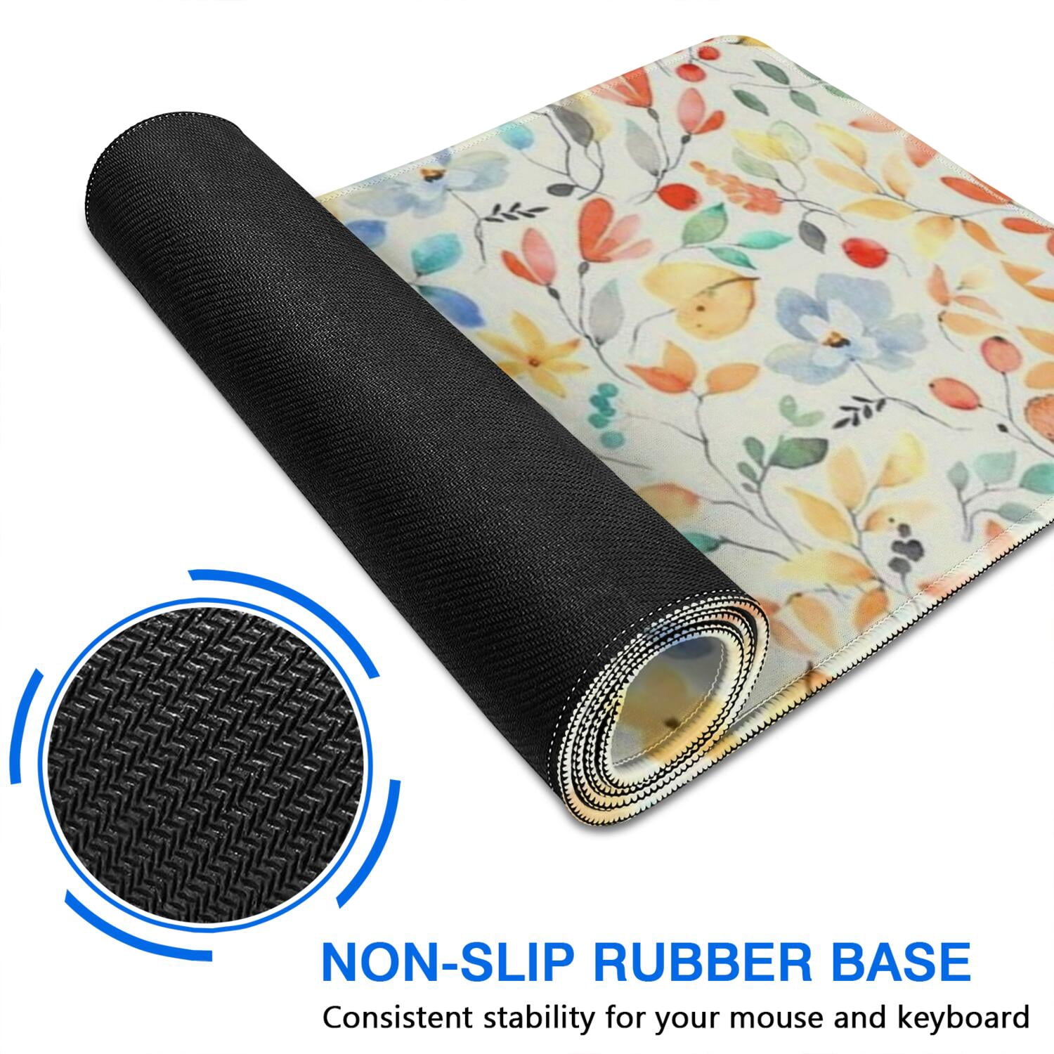 Long Mouse Pads for Desk,Pioneer Flower Floral Print Pattern Desk Mats on Top Of Desks, Desk Mouse Pad Extra Large with 3mm Non-Slip Base and Stitched Edge for Gaming,Office,Work,Home 31.5"x15.7"