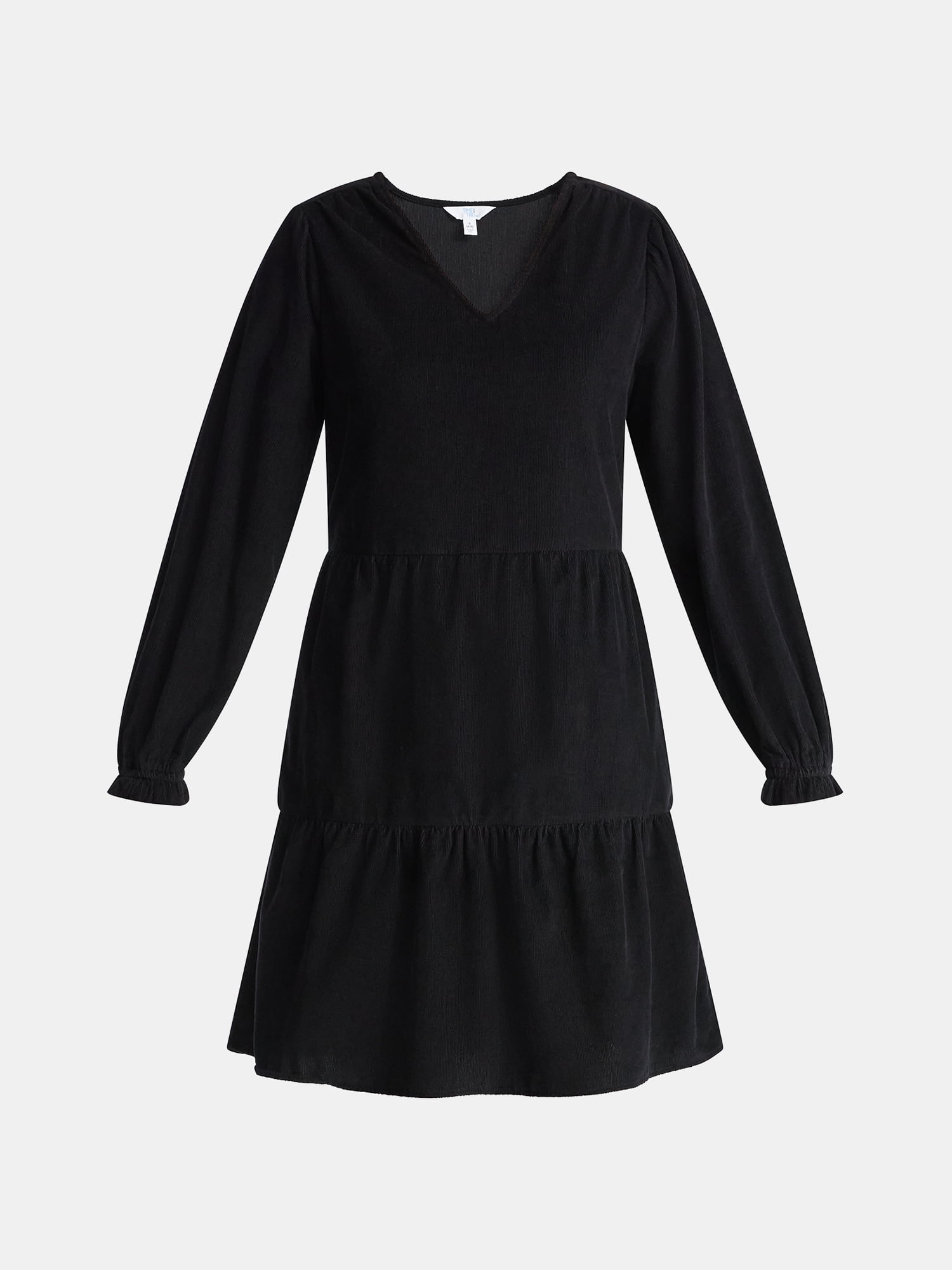 Time and Tru Women's Tiered Corduroy Dress with Long Sleeves, Sizes XS-XXXL