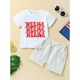 thumbnail image 2 of Toddler Baby Boy 4th of July Outfits Short Sleeve Letter Print Shirt +Star Stripe Shorts Set 2Pcs Summer Clothes, 2 of 9
