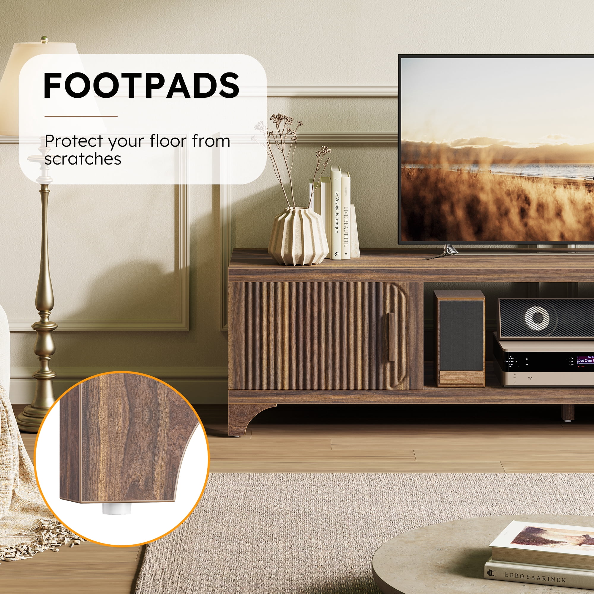 Vebreda 70 Inch Modern TV Stand for 65"/75" TVs, Mid-Century Entertainment Center with Storage, Walnut