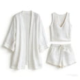 thumbnail image 2 of Neewe Women Summer Cotton Linen Short Sets 3 Piece Shorts Top Lounge Beach Vacation Three Piece Outfits Tracksuits, 2 of 7
