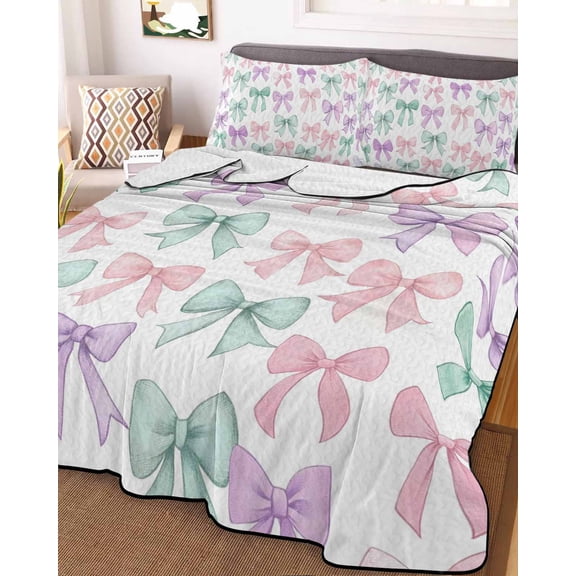 Pink Purple Teal King Size Down Alternative Comforter, Lightweight Comforter Quilt Bedding Set with Pillow Shams Watercolor Bow Farmhouse All Seasons Bed Comforter Duvet Insert 96"x106"