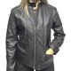 thumbnail image 1 of Chamarra de piel negra con bordado de líneas al frente, cuello de cierre con broche y bolsas en cadera de cierre con zíper metálico Castelli Leather Authentic Anette Bomber de cuello con cierre de broche y detalles de bordados con líneas al frente., 1 of 3